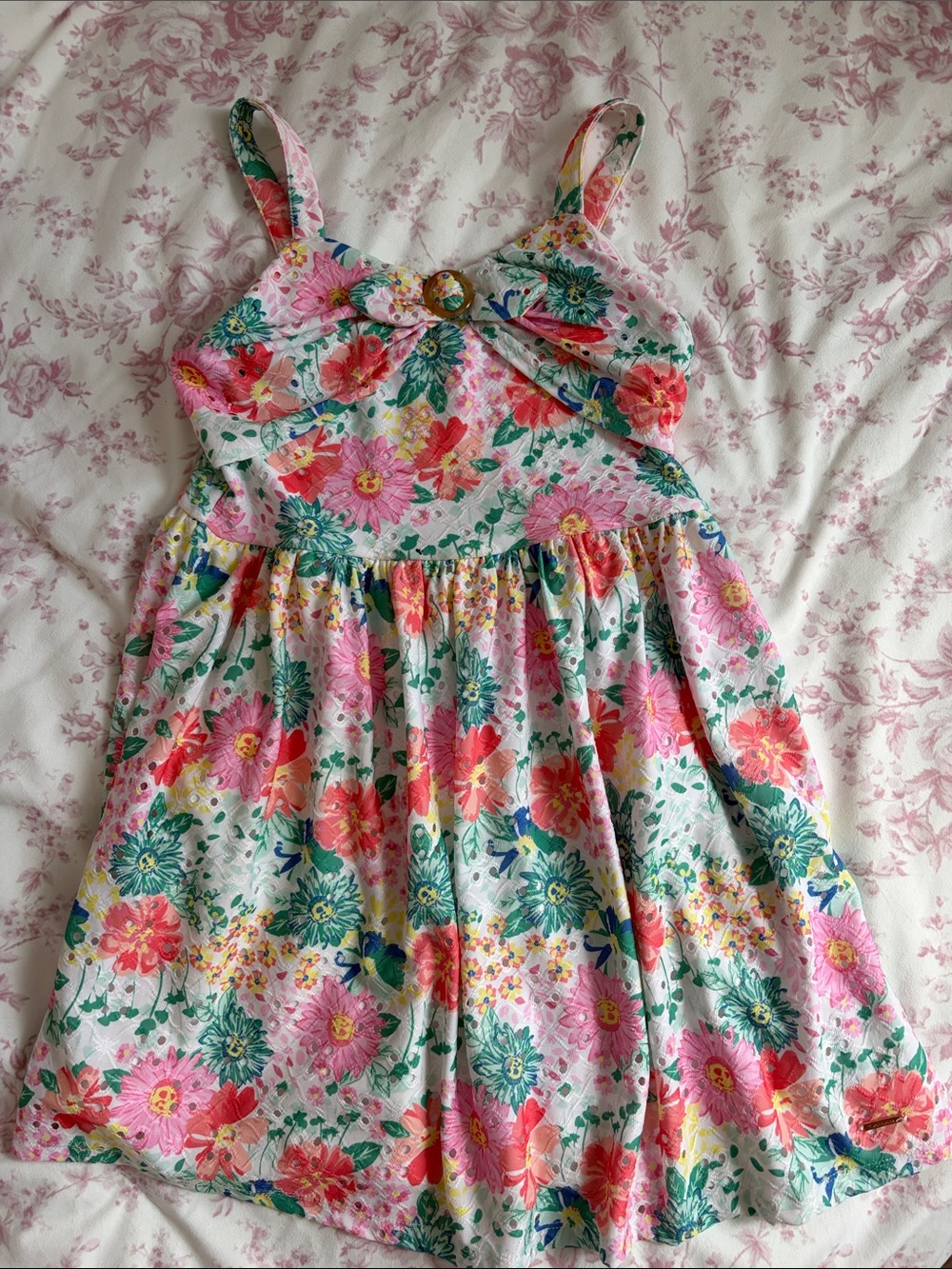 Tahari Girls Floral Sundress in Pink, Green & Coral